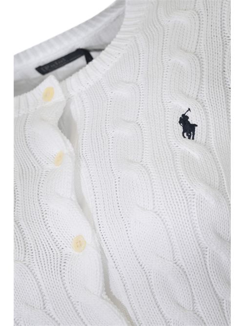 Cardigan a trecce in cotone con logo White POLO RALPH LAUREN | 211971868007